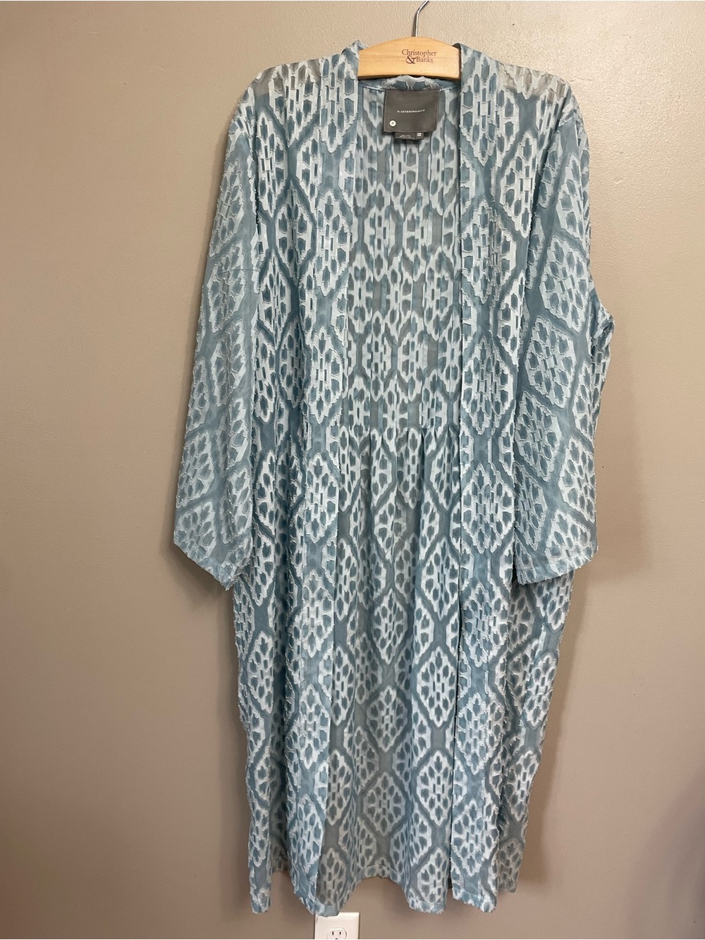 Anthropologie Kimono Womens One Size Blue Emma Sheer Sky Open Front Long Duster